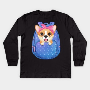 Cute little corgi sitting inside a bag tshirt Kids Long Sleeve T-Shirt